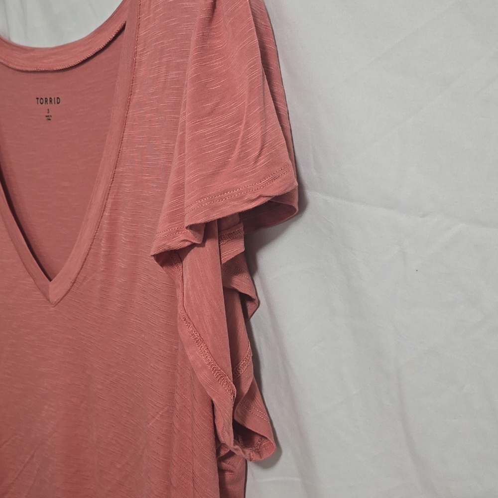 Torrid Women's Size 3 Pink V-Neck Top Ruffle Sleeves - Picture 3 of 7